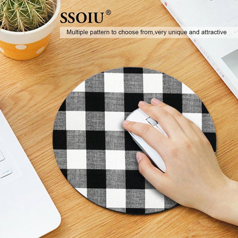 SSOIU Black and Black Buffalo Plaids Round Mouse Pad 7.87"X7.87" 20CM - Image 3
